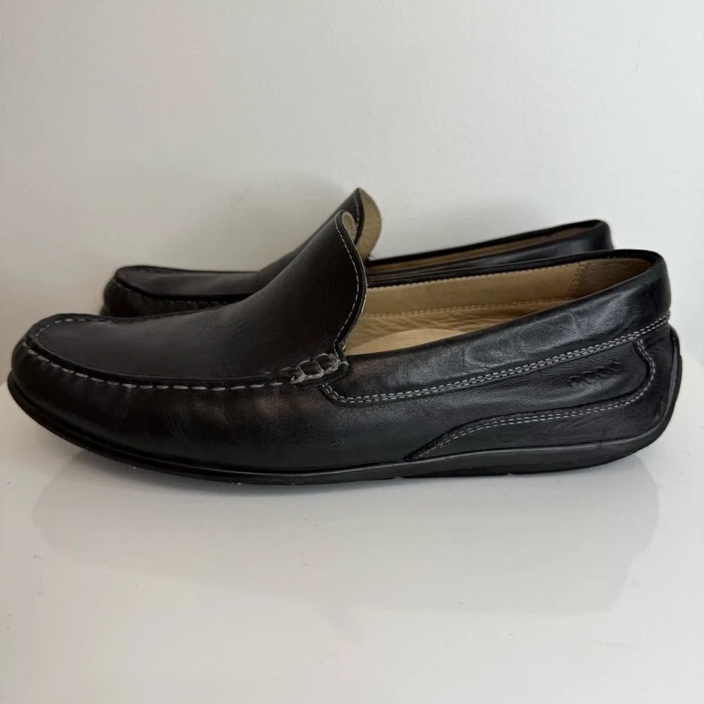 Ecco Black Leather Classic Moc Toe Leather Loafer Shoe Slip On Men Size 42 8-8.5